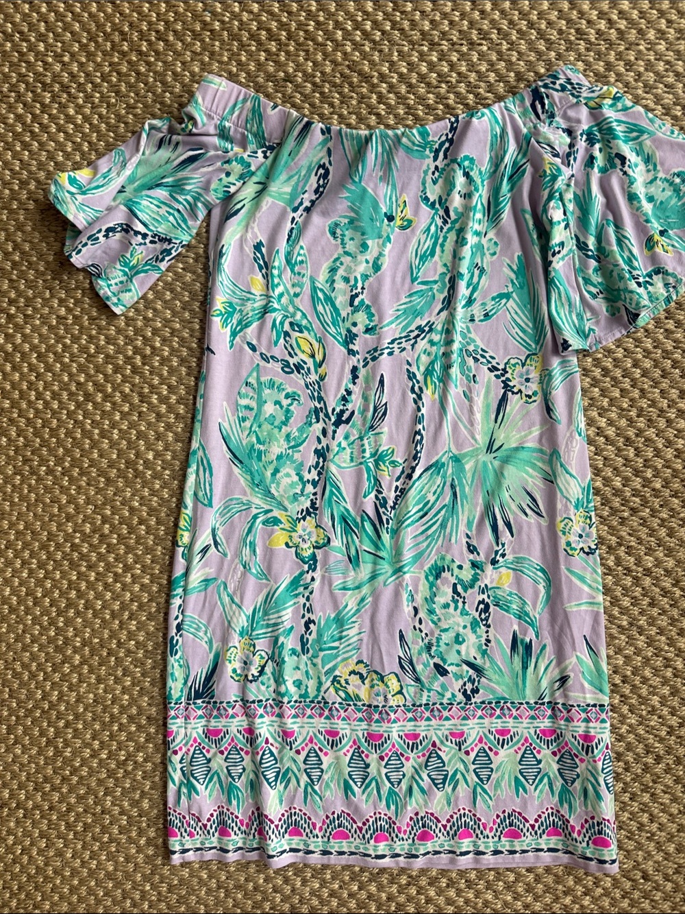 Lilly Pulitzer Lavender and Teal Printed Off-Shoulder Top XS